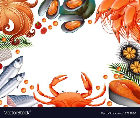 Border Template With Different Kinds Of Seafood Illustration Download