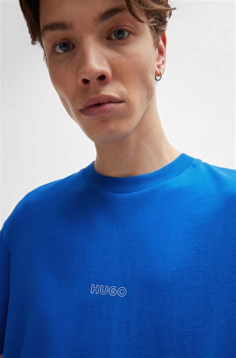 HUGO - Cotton-jersey T-shirt with outline logos