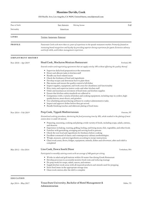 Cook Resume Writing Guide 12 Resume Templates 2019