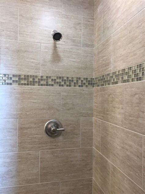 Master Bath Shower In 12x24 Porcelain Travertine Look Tile Installed