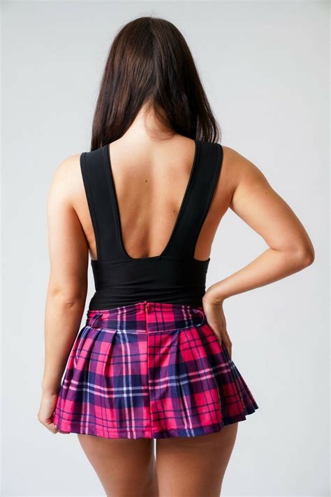 Pink Tartan Micro Mini Skirt Womens Girls High Waist Pleated Check Plaid 043 Ebay