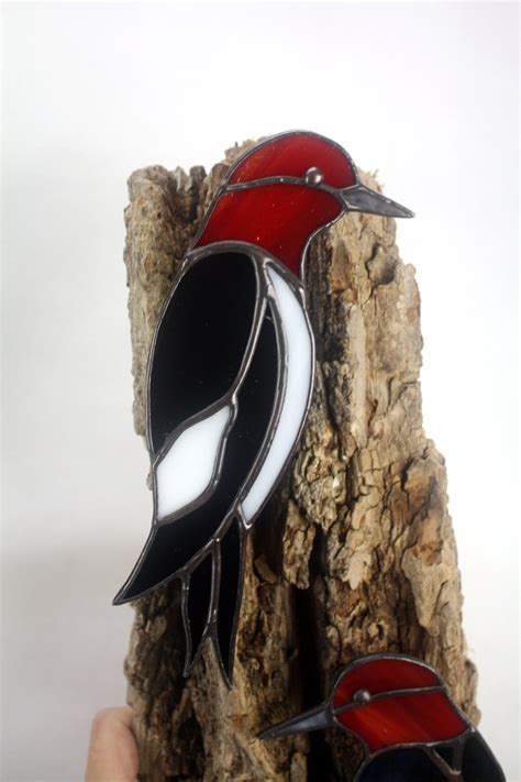 Stained Glass Red Headed Woodpeckers Stained Glass Bird Etsy