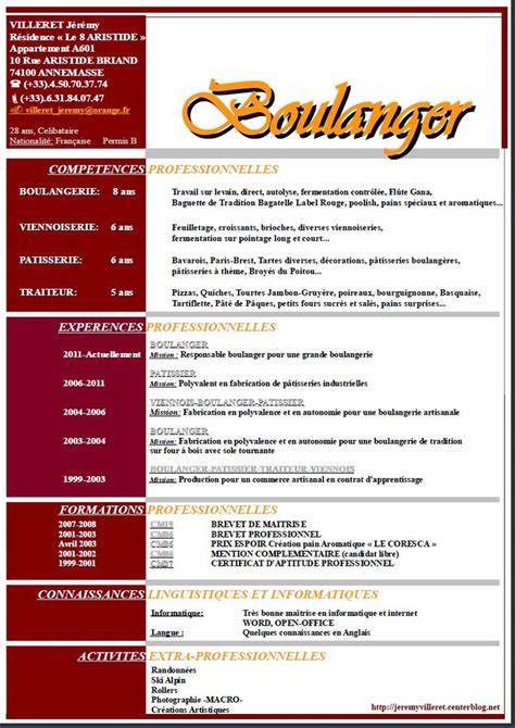 Mod Le Cv Boulanger Exemple Cv Cv Gratuit Vendeuse En Boulangerie