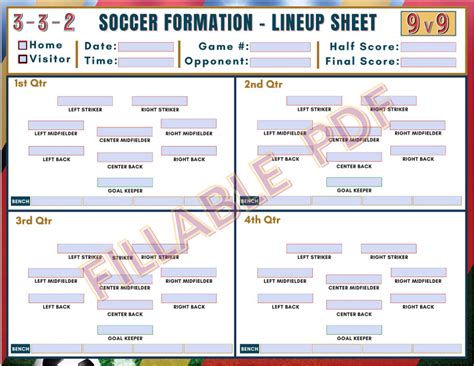 9v9 Soccer Formation Lineup Sheet Editable Pdf Soccer Etsy