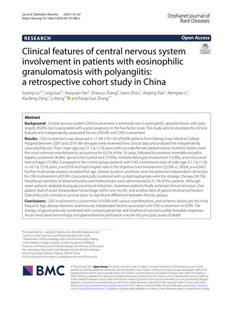 Pdf Clinical Features Of Central Nervous System Involvement In