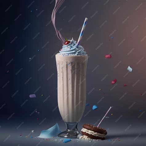 Premium Ai Image Beautiful Glass Of Aesthetic Milkshake Cocktail With A Explosion Of Cream