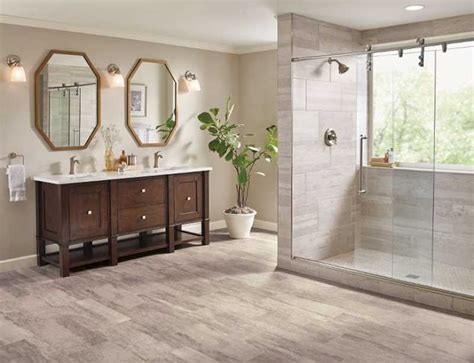 Natural hardwood flooring in a bathroom. Flooring Gallery | Home Flooring & Commercial Flooring