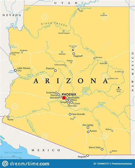 Arizona United States Political Map Stock Vector Illustration Of Baldy Mexico 139406737