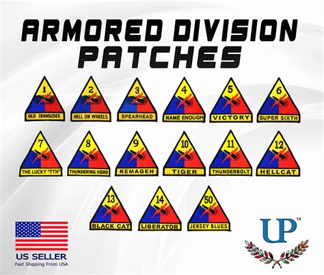 Embroidered Us Army Armored Divisions Iron On Patches Armored Division Patches 1st To 50th