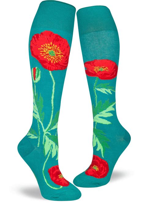 poppy socks bold red poppies floral knee socks cute but crazy socks