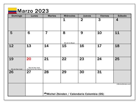 Calendario Marzo 2023 Colombia Ds Michel Zbinden Co