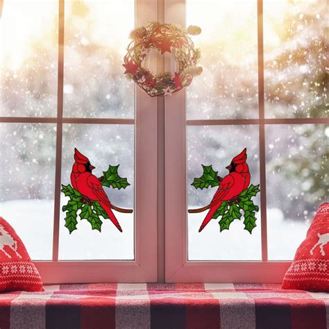 Holiday Cardinal Window Cling Window Clings Stained Glass Window