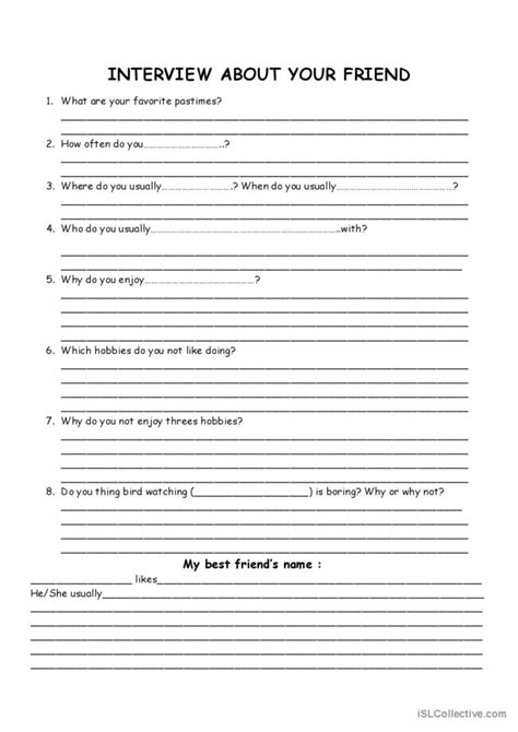 Interview Friend English Esl Worksheets Pdf And Doc