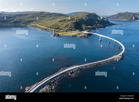 Aerial View Of Bridge Connecting Islands At The Norwegian Coast Norway