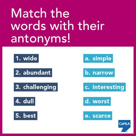 Can You Match These Words With Their Antonyms—that Is Their Opposites English Quiz Antonyms
