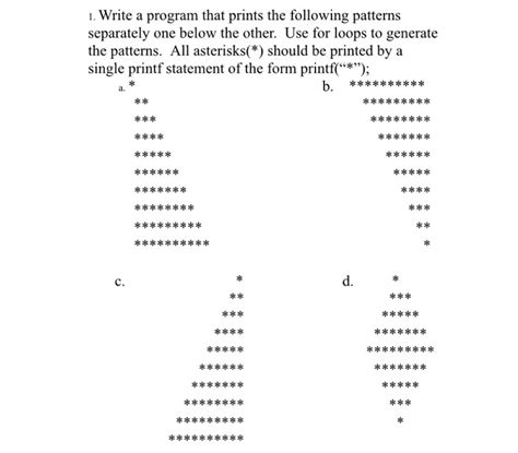 Solved Write A Program That Prints The Following Patterns Chegg Com