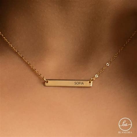 Personalized Gold Bar Necklace Name Plate Necklace Custom Etsy In