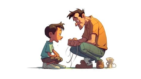 Premium AI Image Father Teaching His Son To Tie Shoes