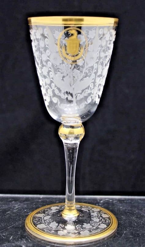 Moser Finely Engraved Clear Wine Glass Antique Moser Glass Wine Glass Glass