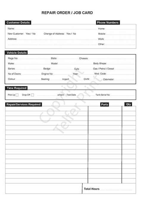 Job Card Vehicle Maint A4 Intended For Maintenance Job Card Template