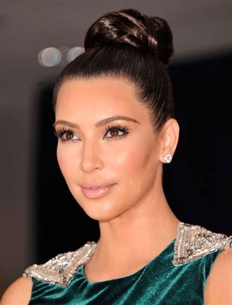 Kim Kardashian Long Hairstyles Tight Bun Updos Popular Haircuts
