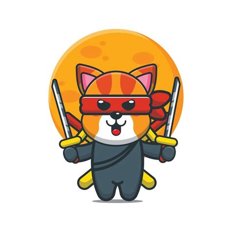 Cute Ninja Cat Mascot Cartoon Illustration 5457988 Vector Art At Vecteezy