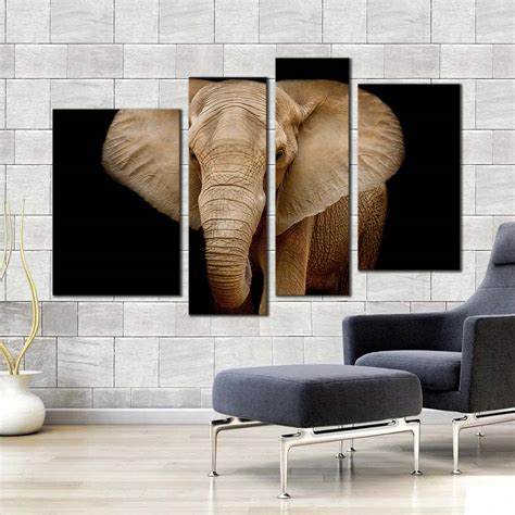Beautiful Elephant Canvas Wall Art Black Background Elephant Front 4