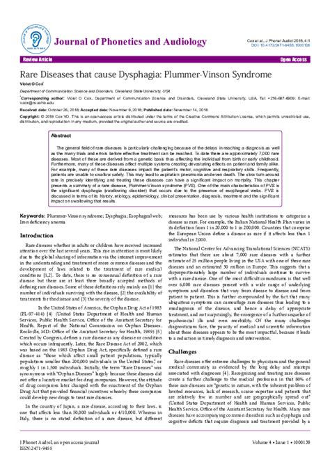 Pdf Rare Diseases That Cause Dysphagia Plummer Vinson Syndrome