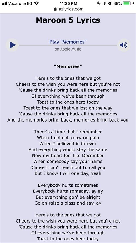 46 Best Ideas For Coloring Maroon 5 Memories Lyrics