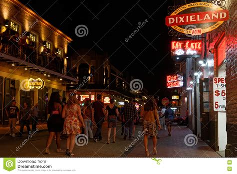 People Walking On Bourbon Street At Night Editorial Stock Image Image