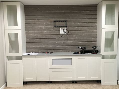 Whether you need kitchen cabinets or bedroom arrangements, we're here to help with your next cabinetry project! Shiplap Entertainment Center from IKEA kitchen cabinets ...