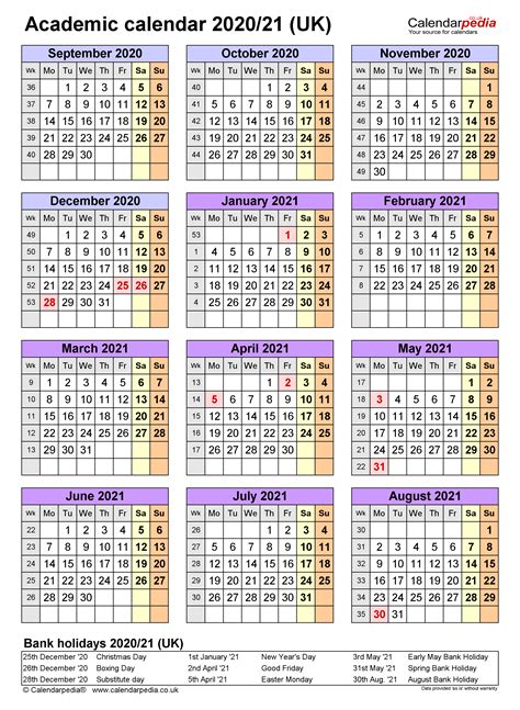 Printable Academic School Calendar 2020 2021