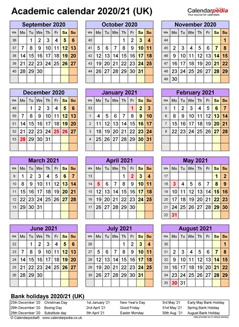 Academic Calendars 202021 Uk Free Printable Word Templates