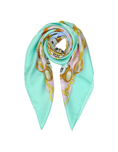 Lyst Moschino Ready To Bear Twill Silk Square Scarf In Green