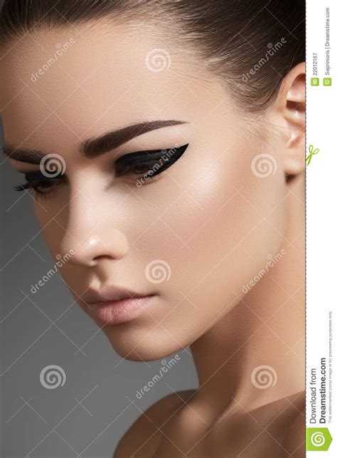 Beautiful Model Face With Fashion Eyeliner Make Up Stock