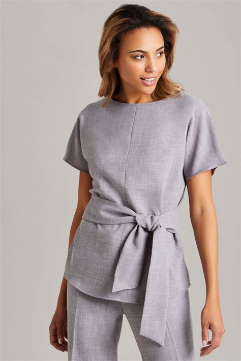 Womens Linen Blend Tie Tunic Grey Simon Jersey