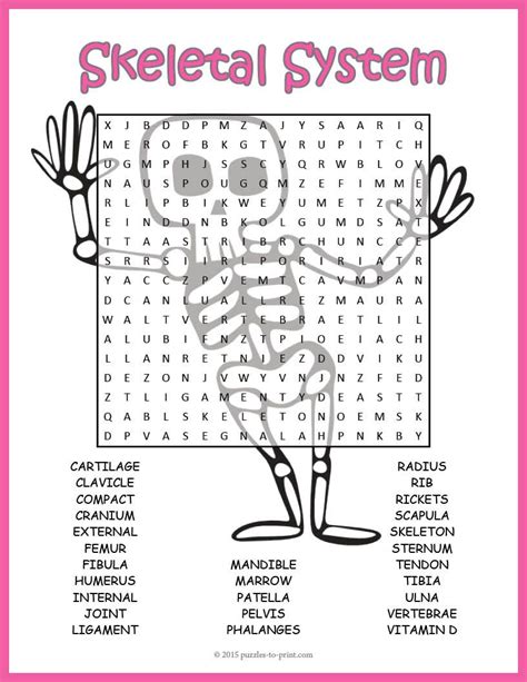 Printable Skeletal System Crossword Puzzle Printable Crossword Puzzles