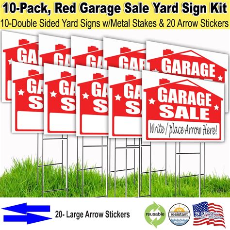10 Pack Garage Sale Sign Kit With Stakes And Arrow Stickers