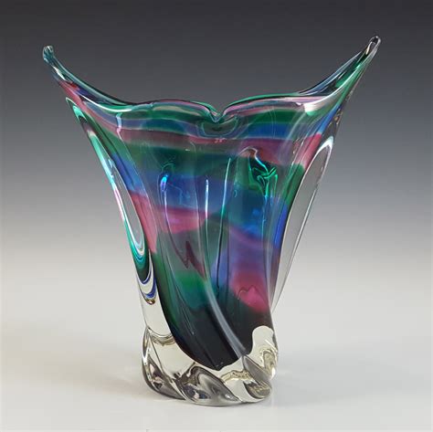 Iwatsu Hineri Japanese Multicoloured Cased Glass Vase Glass Vase
