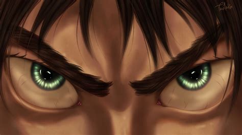 Attack On Titan Very Closer Of Eren Yeager With Green Eyes 4k Hd Anime