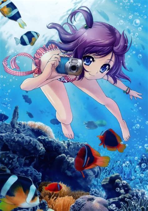 ANIME ART Anime Swimming Ocean Water Underwater Tropical Reef Fish