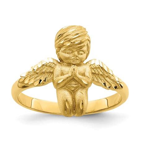 14k Yellow Gold Diamond Cut Praying Angel Ring D4718 Joy Jewelers