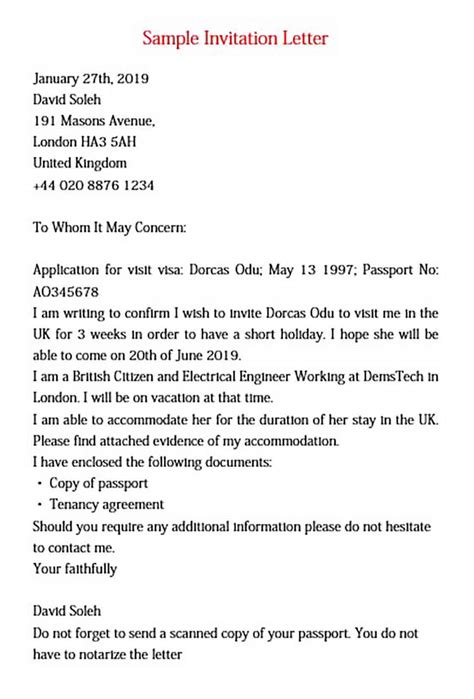 An invitation letter for visa application is a written request by someone residing in a country to another; Sample Invitation Letter For Visa For Your Needs | Letter ...