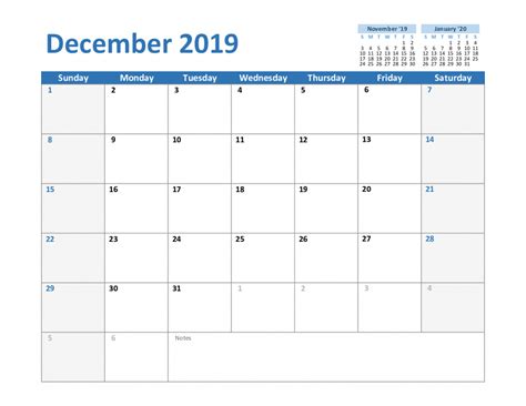 Free December 2019 Printable Calendar Template In Pdf Excel Word