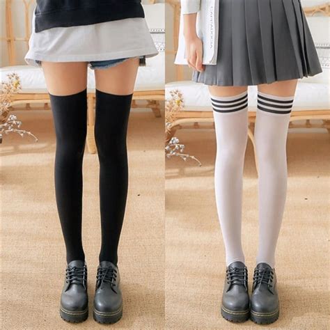 New Sexy Medias Black White Striped Long Socks Women Velet Over Knee Thigh High Stockings Girls