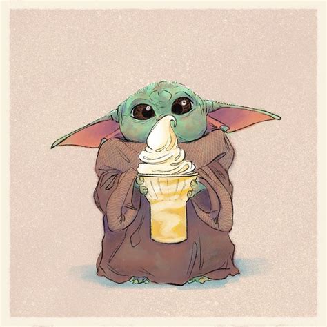 Baby Yoda Eating A Dole Whip Illustrations Of Baby Yoda Eating