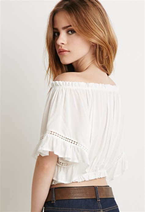 Lyst Forever 21 Off The Shoulder Peasant Top In Natural