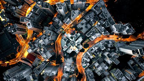 Download Night Aerial View Yellow Lights Of Road City 1920x1080