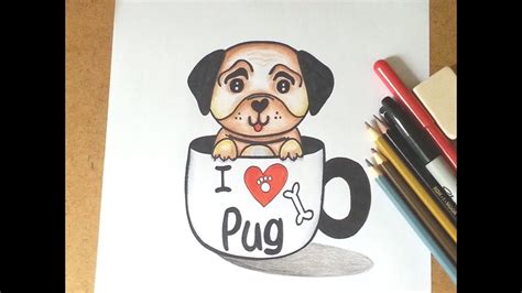 Como Desenhar Um Cachorrinho Pug Kawaii Na Xícara Youtube