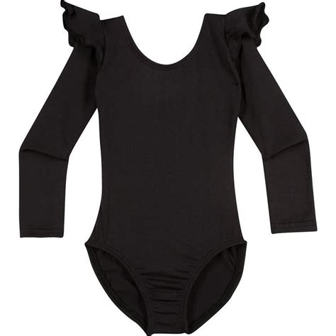 Black Long Sleeve Ruffle Leotard For Toddler And Girls Made In Usa